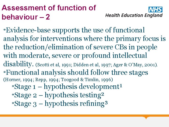 Assessment of function of behaviour – 2 *Evidence-base supports the use of functional analysis