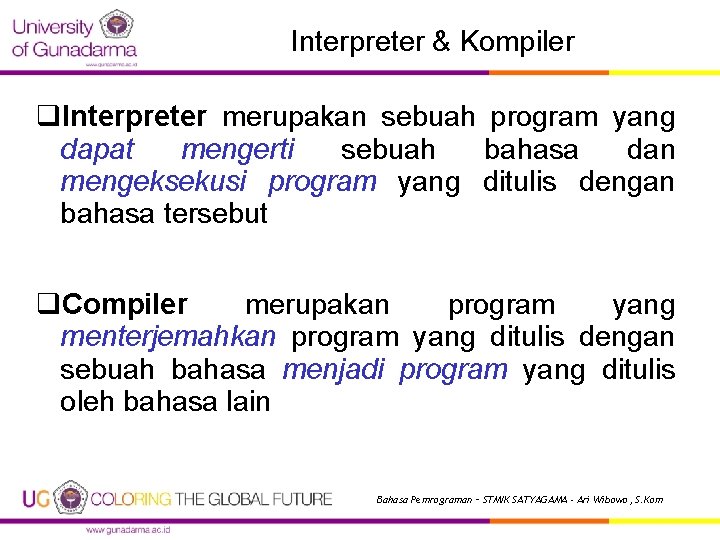 Interpreter & Kompiler q. Interpreter merupakan sebuah program yang dapat mengerti sebuah bahasa dan