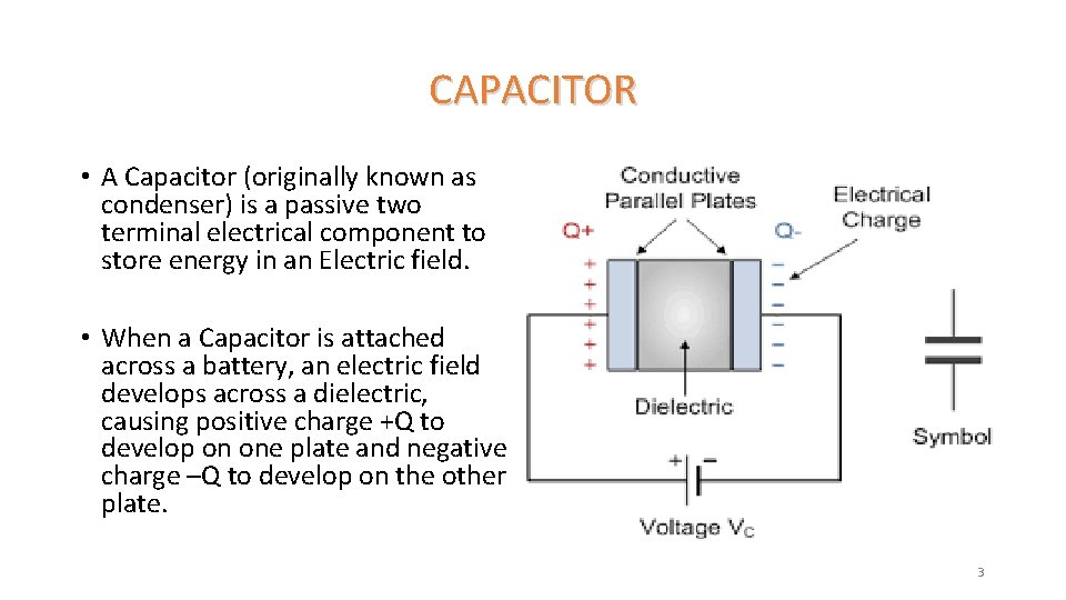 CAPACITOR • A Capacitor (originally known as condenser) is a passive two terminal electrical