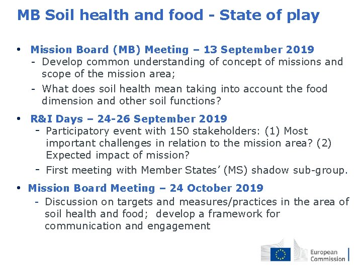 MB Soil health and food - State of play • Mission Board (MB) Meeting