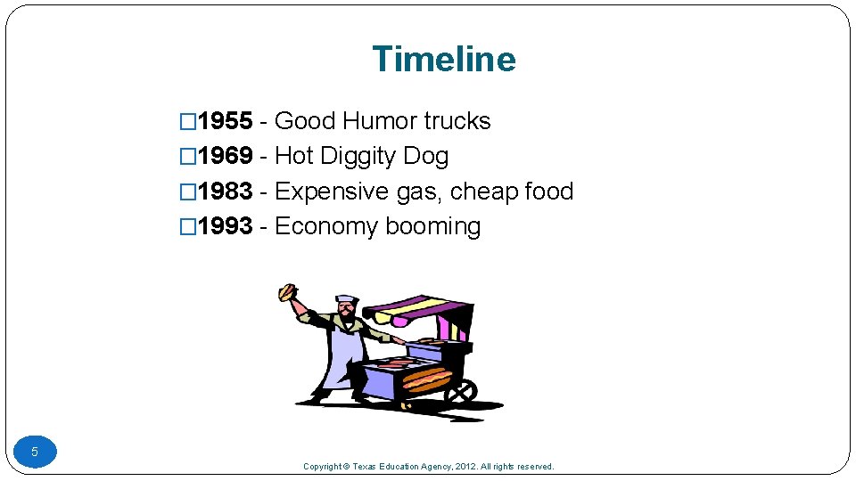 Timeline � 1955 - Good Humor trucks � 1969 - Hot Diggity Dog �