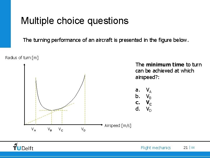 Multiple choice questions The turning performance of an aircraft is presented in the figure