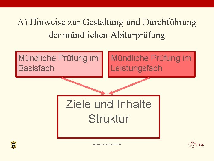 A) Hinweise zur Gestaltung und Durchführung der mündlichen Abiturprüfung Mündliche Prüfung im Basisfach Mündliche