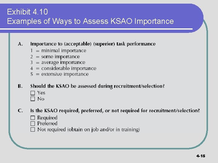 Exhibit 4. 10 Examples of Ways to Assess KSAO Importance 4 -15 