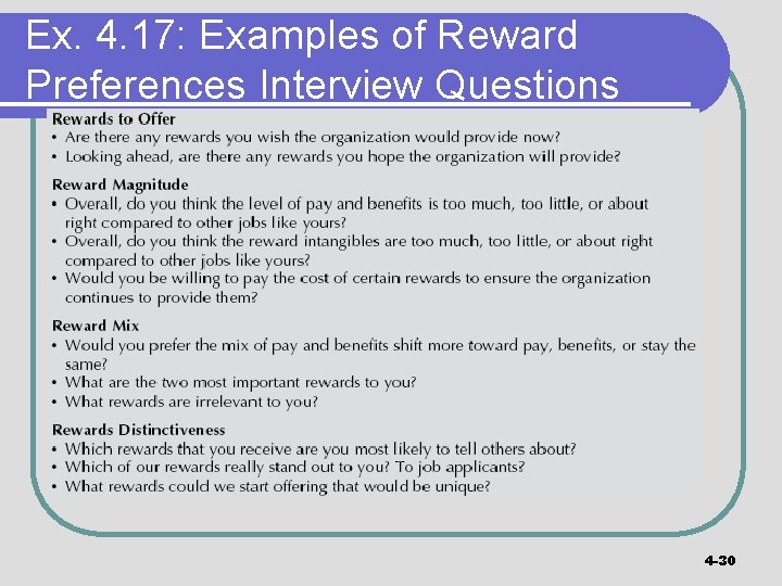 Ex. 4. 17: Examples of Reward Preferences Interview Questions 4 -30 