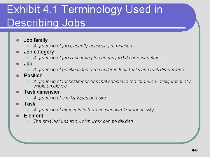 Exhibit 4. 1 Terminology Used in Describing Jobs l Job family l l Job
