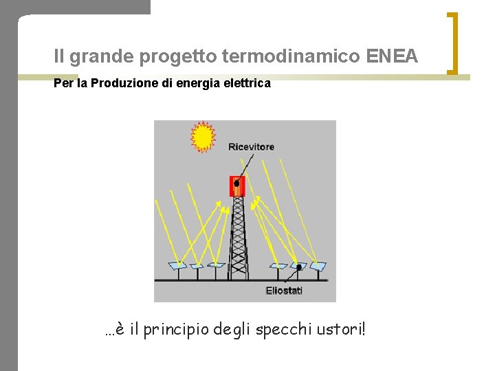 Il grande progetto termodinamico ENEA Per la Produzione di energia elettrica …è il principio