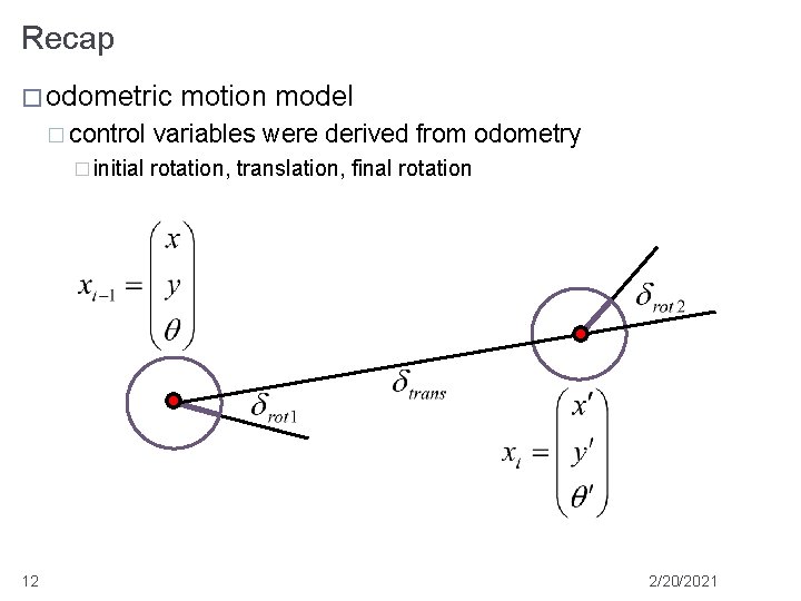 Recap � odometric � control � initial 12 motion model variables were derived from