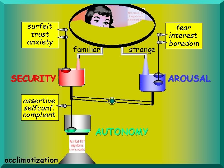 surfeit trust anxiety familiar strange SECURITY AROUSAL assertive selfconf. compliant AUTONOMY acclimatization fear interest