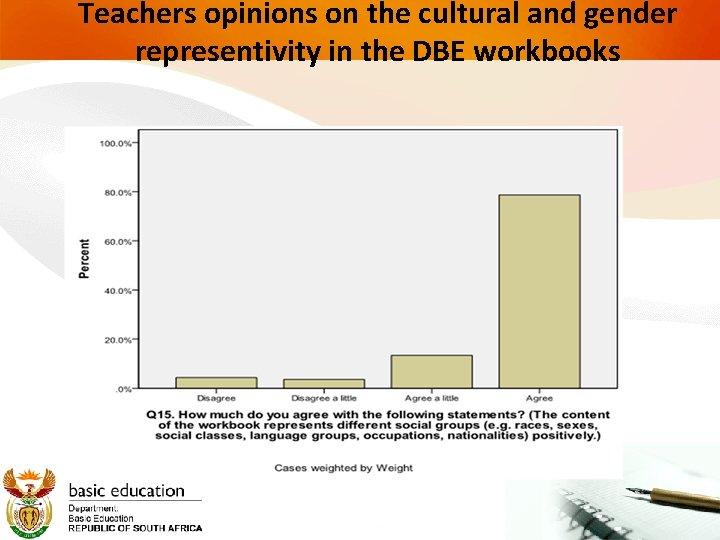 Teachers opinions on the cultural and gender representivity in the DBE workbooks 