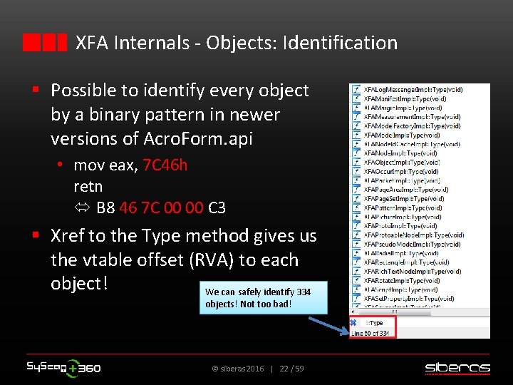 XFA Internals - Objects: Identification § Possible to identify every object by a binary