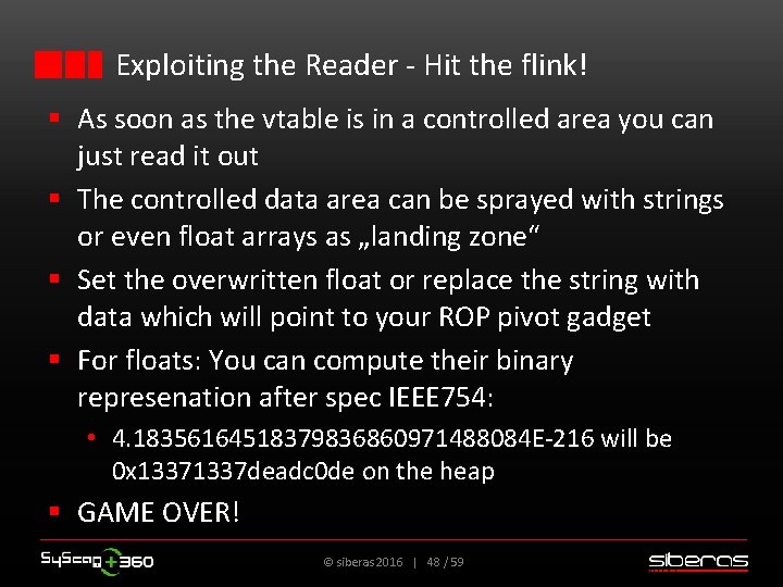 Exploiting the Reader - Hit the flink! § As soon as the vtable is