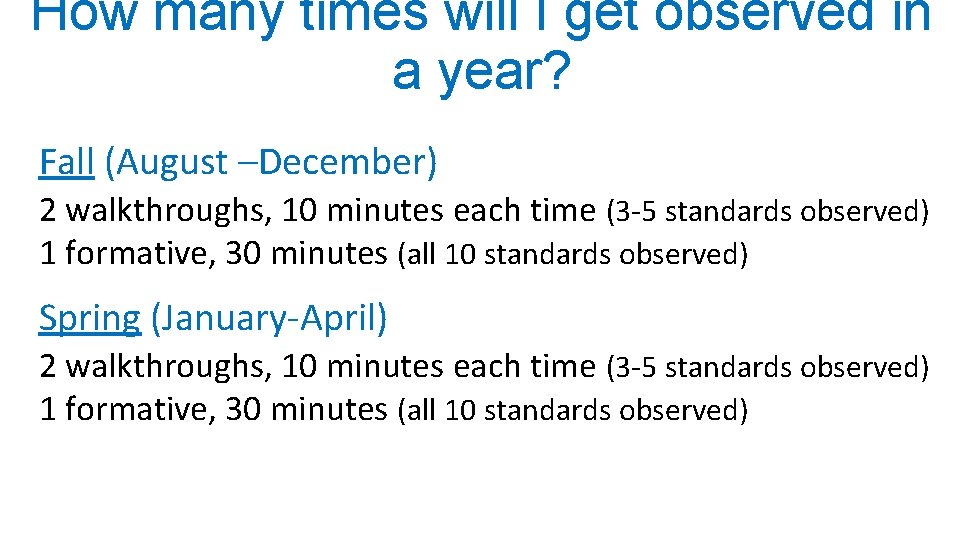 How many times will I get observed in a year? Fall (August –December) 2