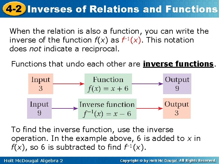 4 -2 Inverses of Relations and Functions When the relation is also a function,