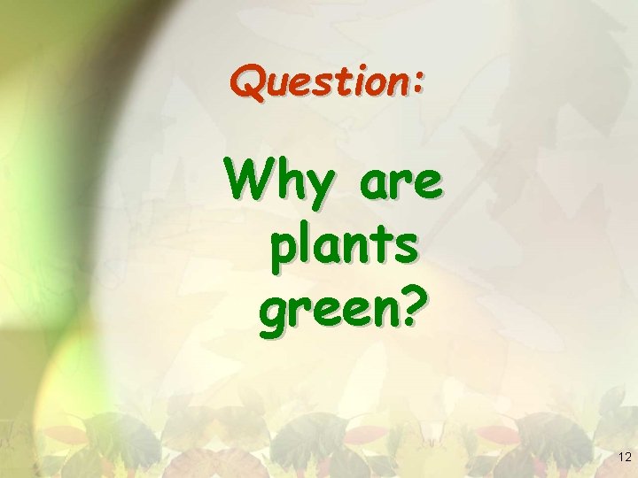 Question: Why are plants green? 12 