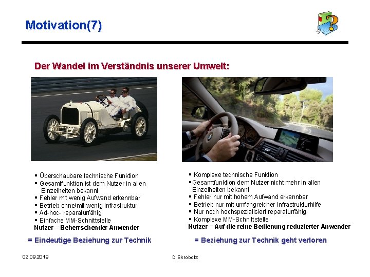 Motivation(7) Der Wandel im Verständnis unserer Umwelt: § Überschaubare technische Funktion § Gesamtfunktion ist