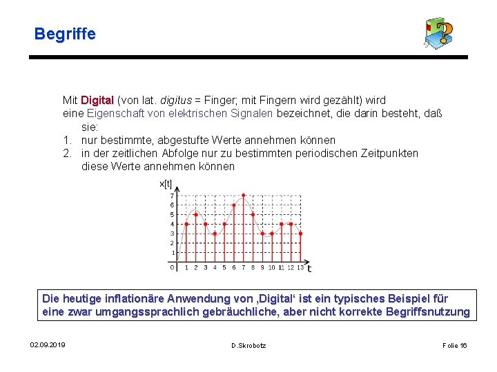 Begriffe Mit Digital (von lat. digitus = Finger; mit Fingern wird gezählt) wird Digital