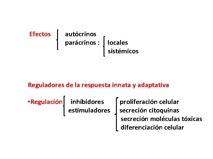 Efectos autócrinos parácrinos : locales sistémicos Reguladores de la respuesta innata y adaptativa •