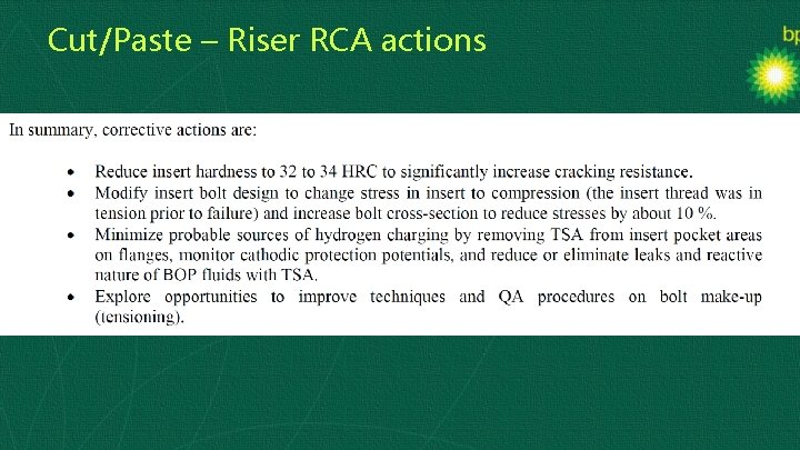 Cut/Paste – Riser RCA actions 