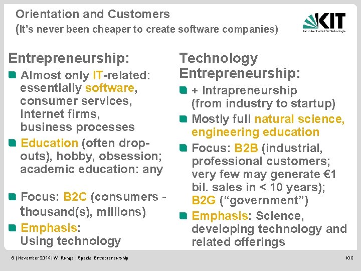 Orientation and Customers (It’s never been cheaper to create software companies) Entrepreneurship: Almost only