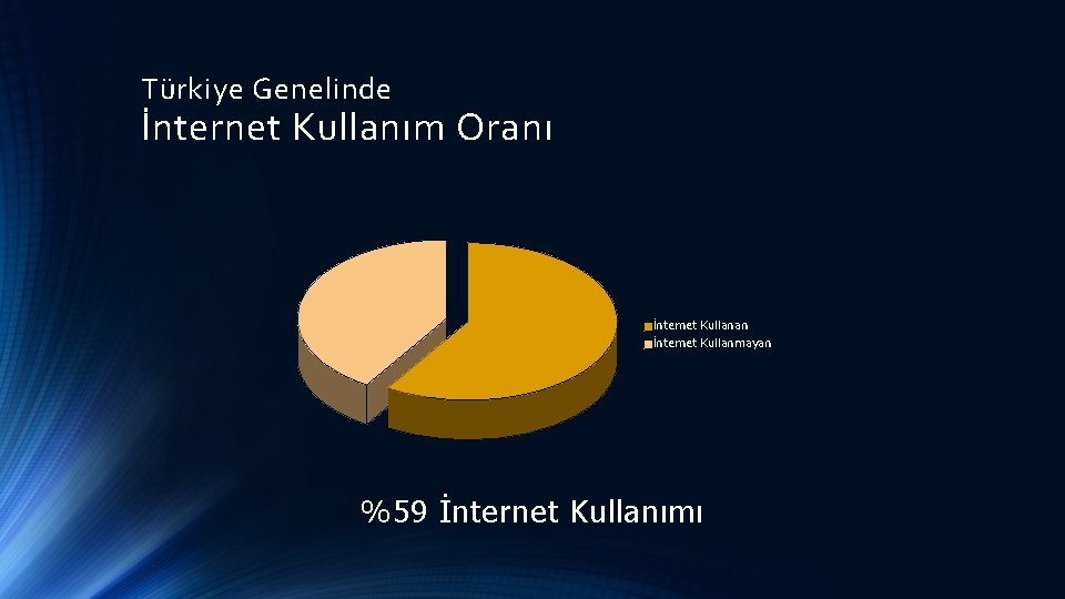 Türkiye Genelinde İnternet Kullanım Oranı İnternet Kullanan İnternet Kullanmayan %59 İnternet Kullanımı 