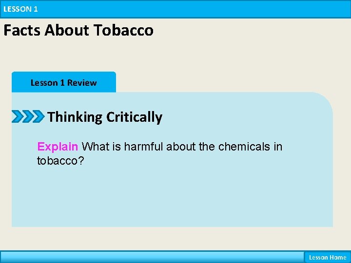 LESSON 1 Facts About Tobacco Lesson 1 Review Thinking Critically Explain What is harmful