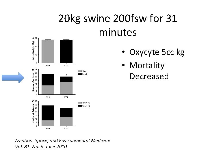 20 kg swine 200 fsw for 31 minutes • Oxycyte 5 cc kg •