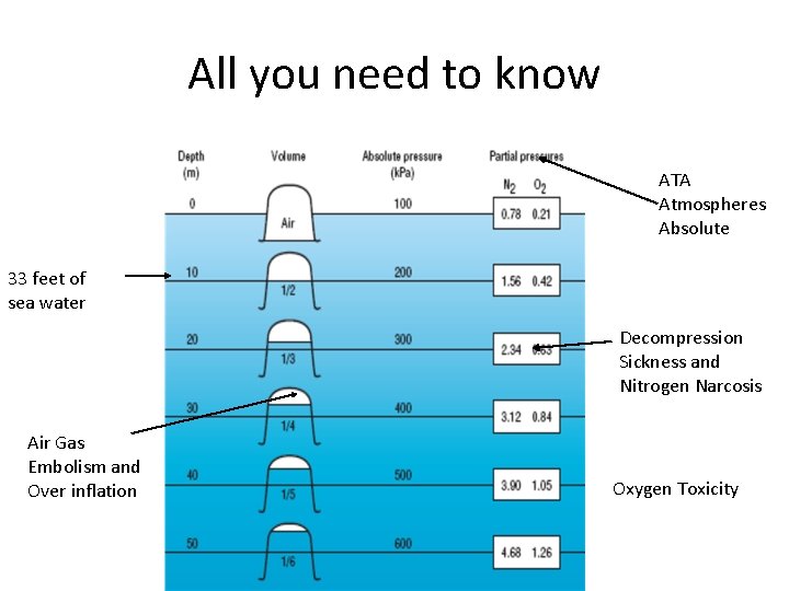 All you need to know ATA Atmospheres Absolute 33 feet of sea water Decompression