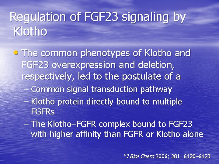 Regulation of FGF 23 signaling by Klotho • The common phenotypes of Klotho and