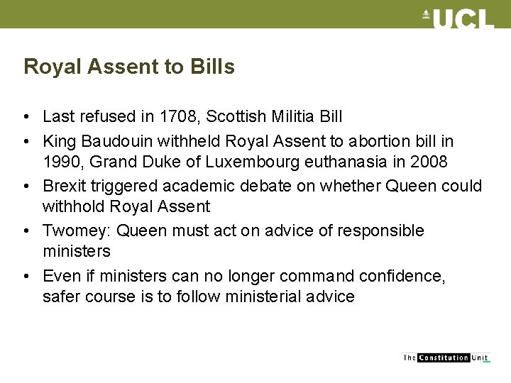 Royal Assent to Bills • Last refused in 1708, Scottish Militia Bill • King