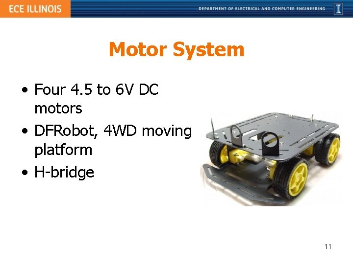 Motor System • Four 4. 5 to 6 V DC motors • DFRobot, 4