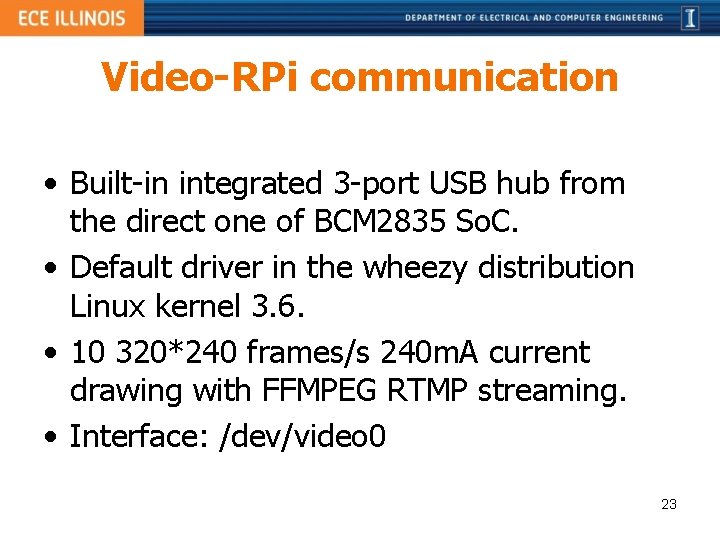 Video-RPi communication • Built-in integrated 3 -port USB hub from the direct one of