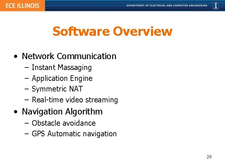 Software Overview • Network Communication – – Instant Massaging Application Engine Symmetric NAT Real-time