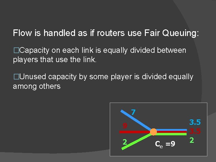 Flow is handled as if routers use Fair Queuing: �Capacity on each link is