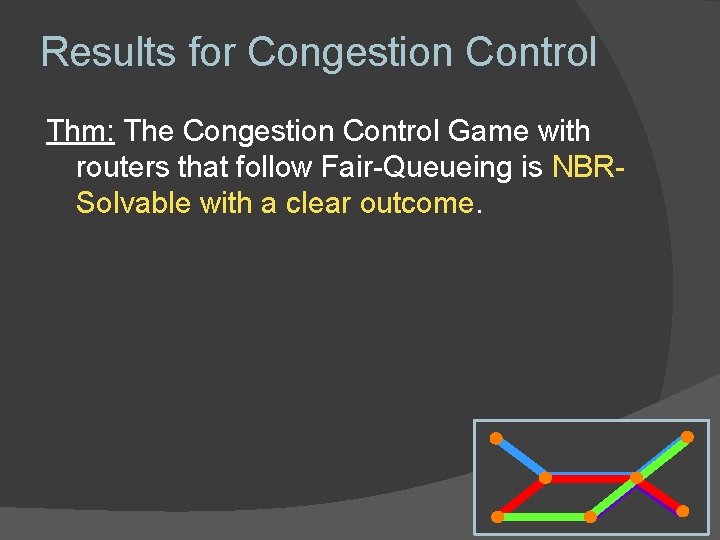 Results for Congestion Control Thm: The Congestion Control Game with routers that follow Fair-Queueing Results for Congestion Control Thm: The Congestion Control Game with routers that follow Fair-Queueing
