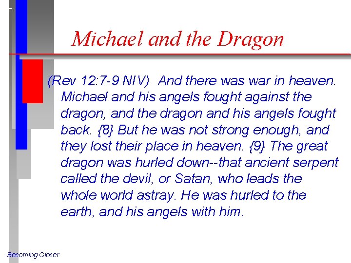 Michael and the Dragon (Rev 12: 7 -9 NIV) And there was war in