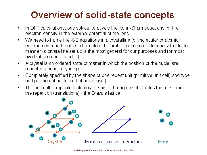 Overview of solid-state concepts • • • In DFT calculations, one solves iteratively the