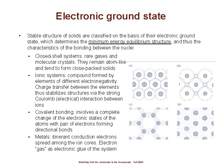 Electronic ground state • Stable structure of solids are classified on the basis of