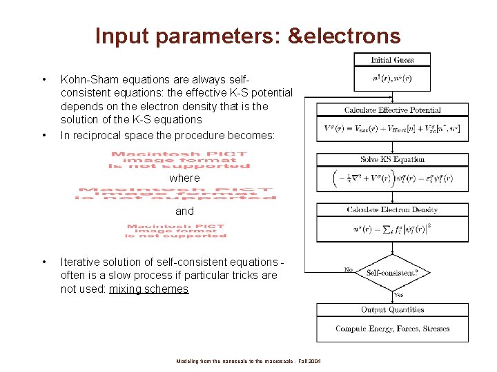 Input parameters: &electrons • • Kohn-Sham equations are always selfconsistent equations: the effective K-S