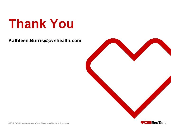 Thank You Kathleen. Burris@cvshealth. com © 2017 CVS Health and/or one of its affiliates: