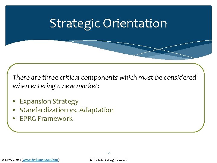 Strategic Orientation There are three critical components which must be considered when entering a