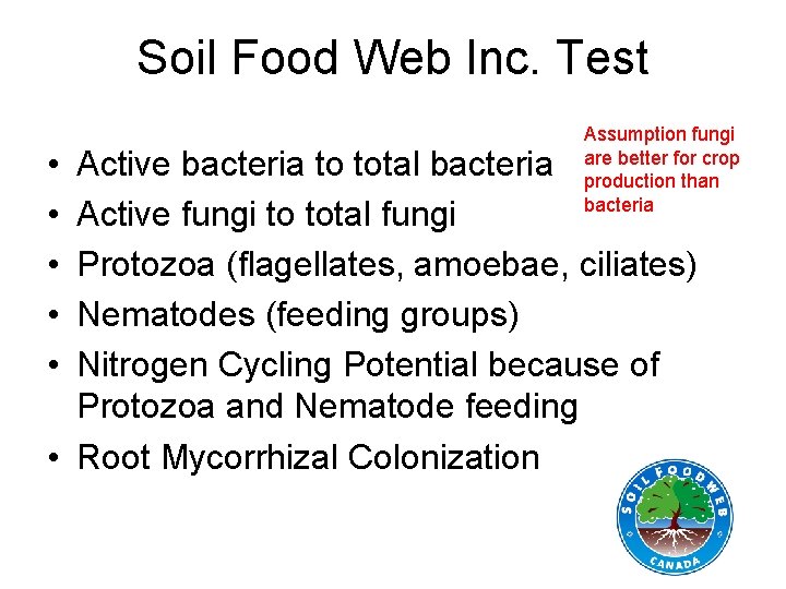 Soil Food Web Inc. Test • • • Assumption fungi are better for crop