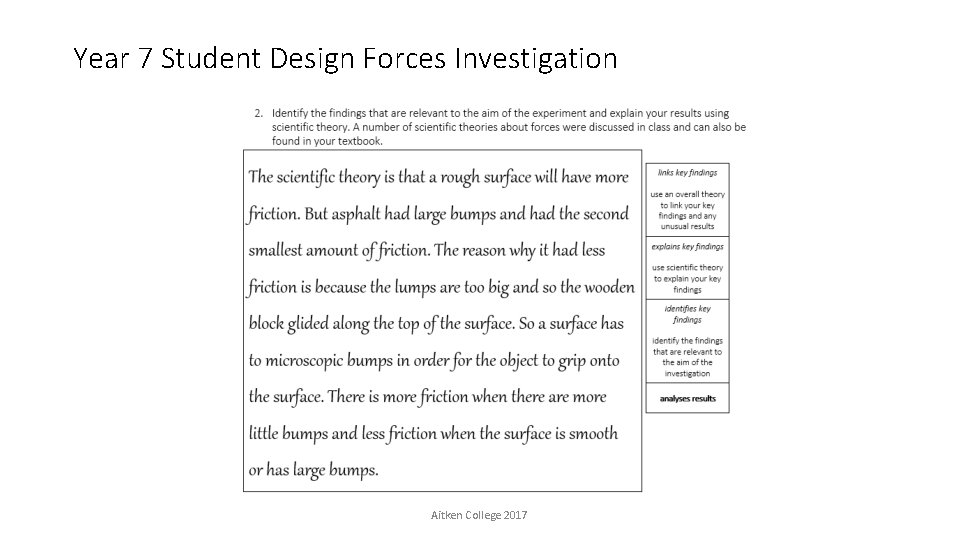 Year 7 Student Design Forces Investigation Aitken College 2017 