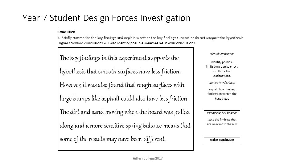 Year 7 Student Design Forces Investigation Aitken College 2017 