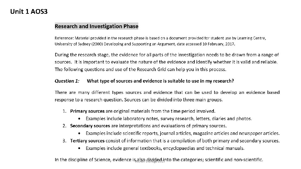 Unit 1 AOS 3 Aitken College 2017 