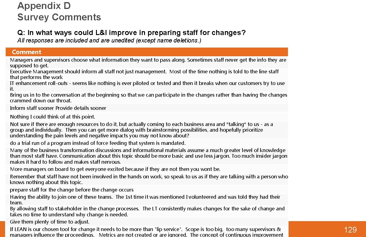 Appendix D Survey Comments Q: In what ways could L&I improve in preparing staff