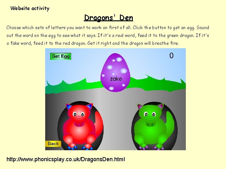 Website activity Dragons' Den Choose which sets of letters you want to work on