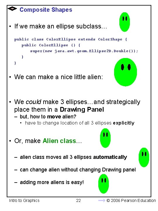 Composite Shapes • If we make an ellipse subclass… public class Color. Ellipse extends