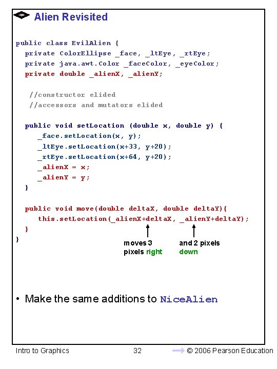 Alien Revisited public class Evil. Alien { private Color. Ellipse _face, _lt. Eye, _rt.