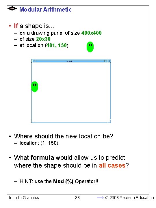 Modular Arithmetic • If a shape is… – on a drawing panel of size